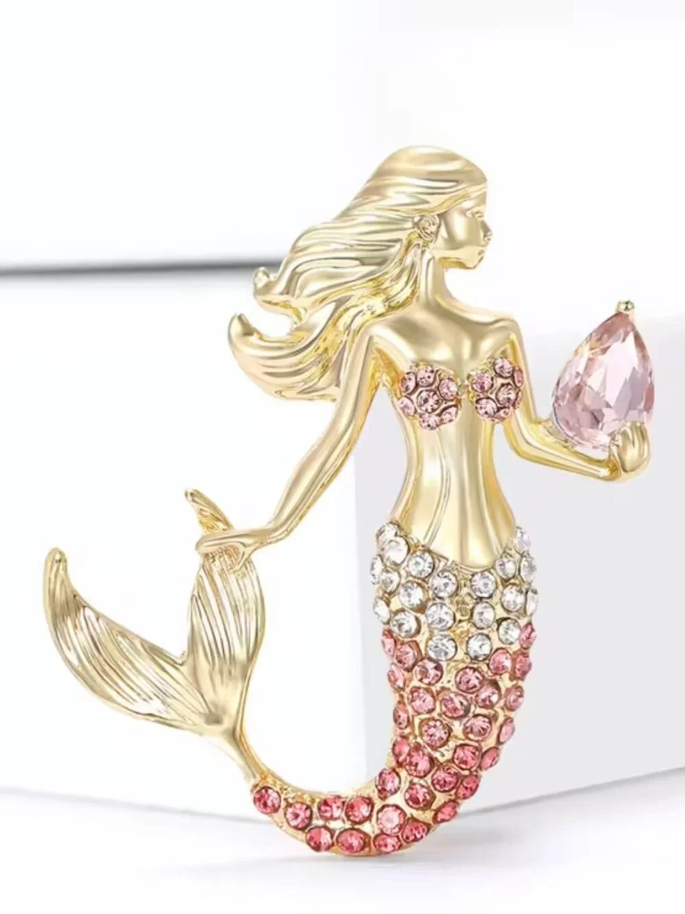 Pink Rhinestone Mermaid Brooch Pin - Picture 2 of 5
